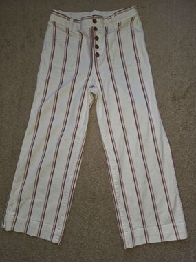 GAP White Wide-Leg Pants with Pink Stripes